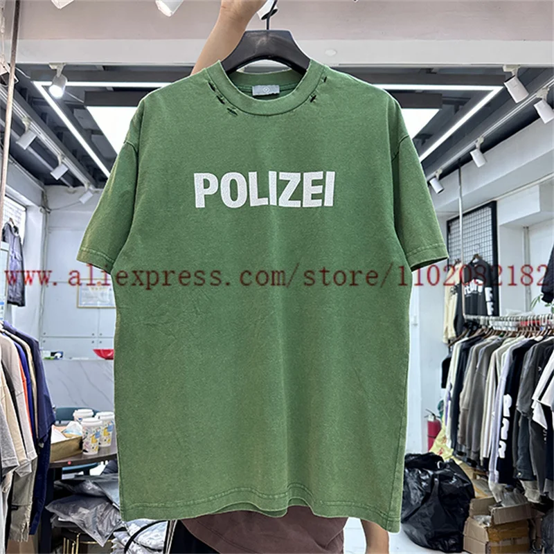 

Green Crack English Letter Print T-shirt Men Women Top Quality Hip Hop T Shirt Heavy Duty Retro Worn Out Tops Tee