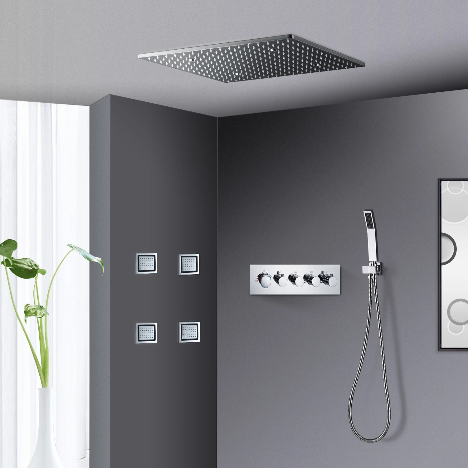 500*500MM Thermostatic Luxury Rainfall SPA Misty Shower Heads System Faucet Combo Set With Body Spray