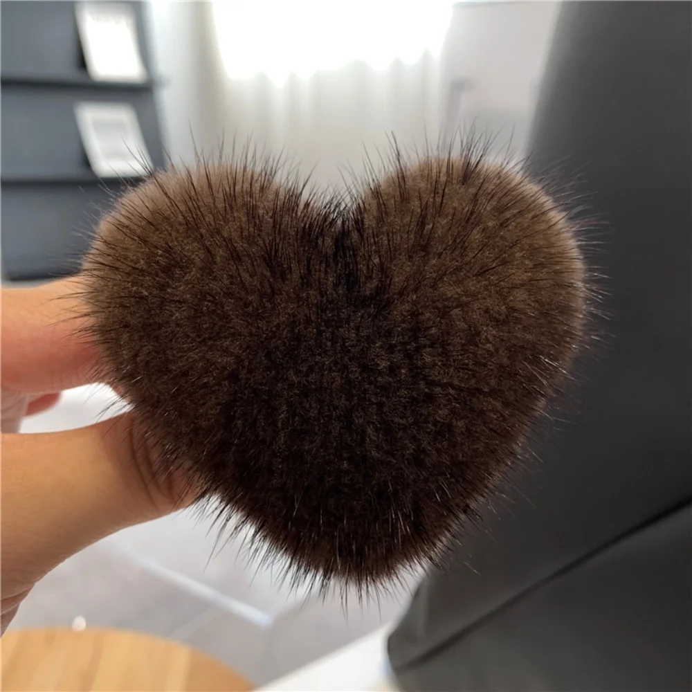 Real Mink Hair Love Hair Tie Korea Solid Color Instagram Luxury Heart Fluffy Hair Ties Girls Rubber Band Hair Ring Accessories