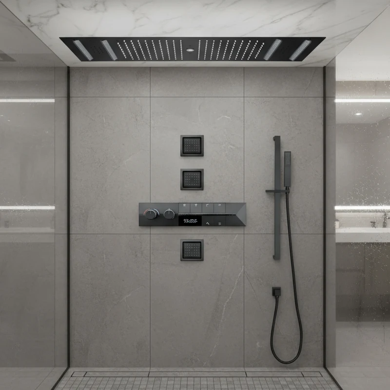 

M Boenn Private Space Couple Shower Set Smart Push Button Type Thermostatic Mixer Bathroom Fuacet Music LED Shower Head Rainfall