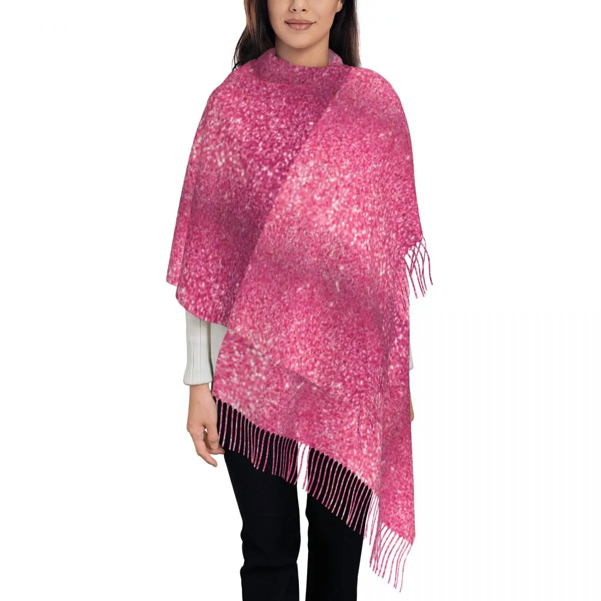 

Customized Printed Silver Pink Glitter Sparkle Diamond Scarf Women Winter Fall Warm Scarves Bling Crystal Rhinestone Shawl Wrap