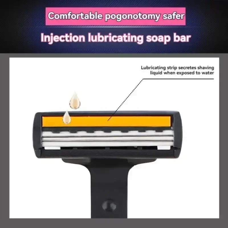 Lâmina de barbear de três camadas, barbeador manual antigo, aparador de cabelo masculino, 2 suporte de faca, 18 cabeças de faca, cabeça de faca de substituição de 3 camadas