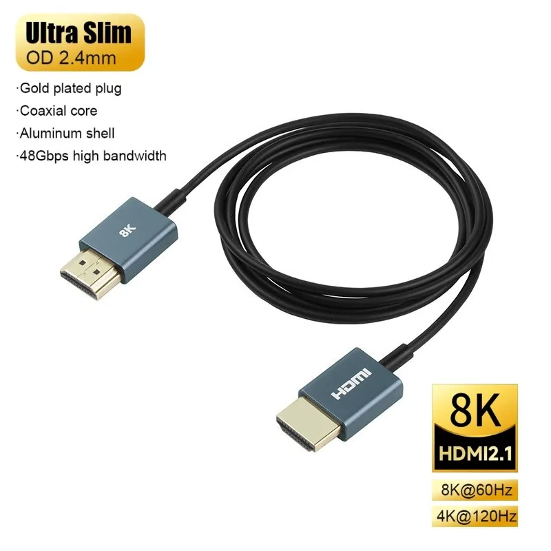 Ultra Slim Flexible HDMI 2.1 8K 60Hz Micro HDMI to HDMI 4K 120Hz HDMI Coaxial for UAV PTZ Camera Xbox PS5 Samsung QLED TV Laptop