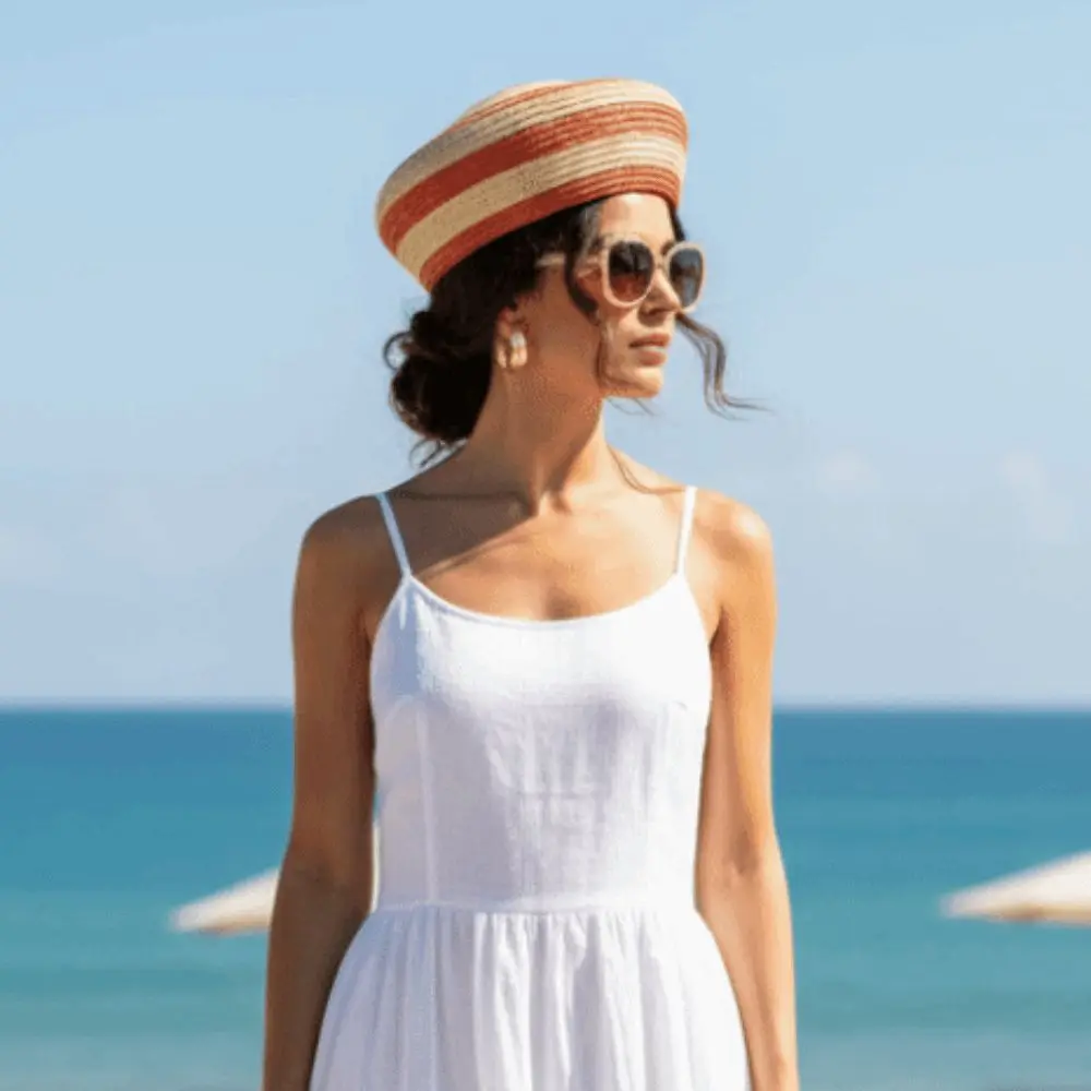 

Brim Hat Striped Pattern Straw Top Hat Paper Straw Wide Brim Dome Cap Breathable Weave Lightweight Sun Hat Outdoor Sunshade