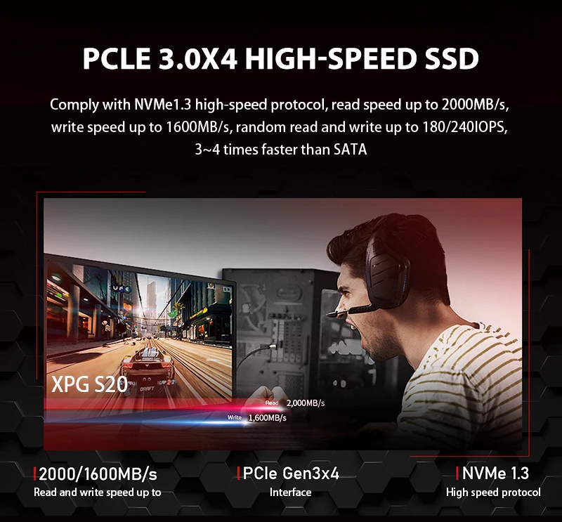 Original ADATA XPG GAMMIX S20 SSD M2 512GB 256GB PCIe Gen3x4 NVME Laptop Upgrade M.2 2280 Internal Solid State Drive Hard Disk