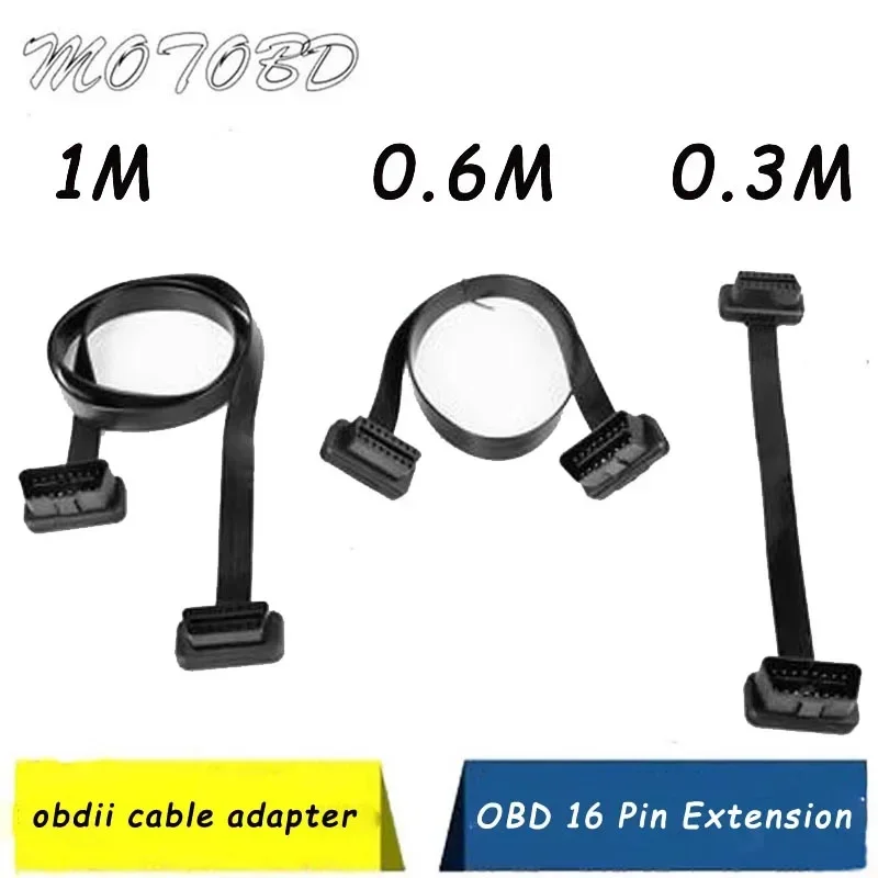 60/100/500CM Flat+Thin As Noodle 16 Pin Socket OBD OBDII OBD2 16Pin Male To Female Car Scanner Extension Cable 8Core Connector