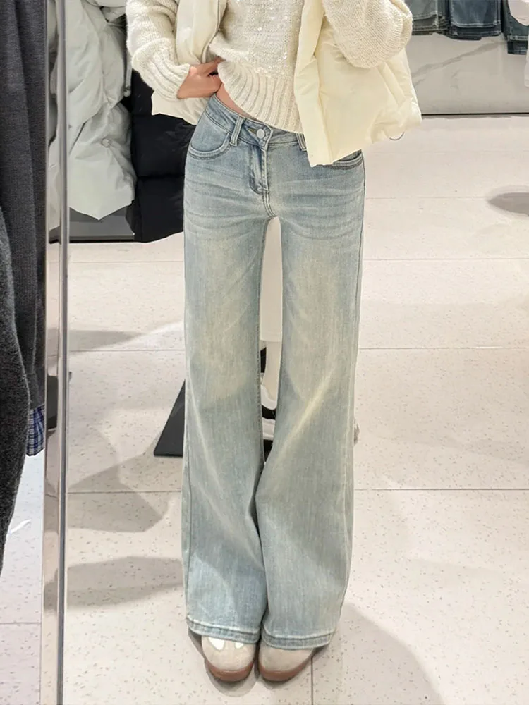 

Light Blue Bell Bottom Jeans Women's Loose Fit Slimming Small Size Non-Matching Leggings Spring 2026 Casual High Waist Denim