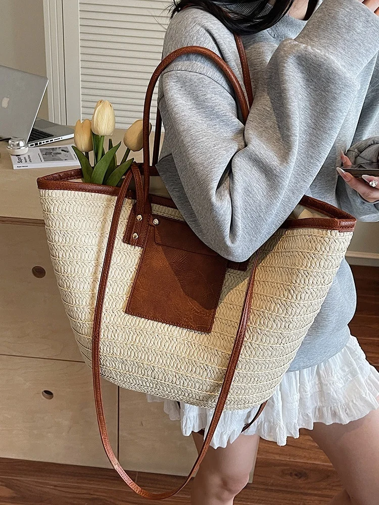 

Large Capaci Woven St Tote Bag for Women Vaion Beach Crossbody Bag Sli Versatile Women's Handbag Korean Sle