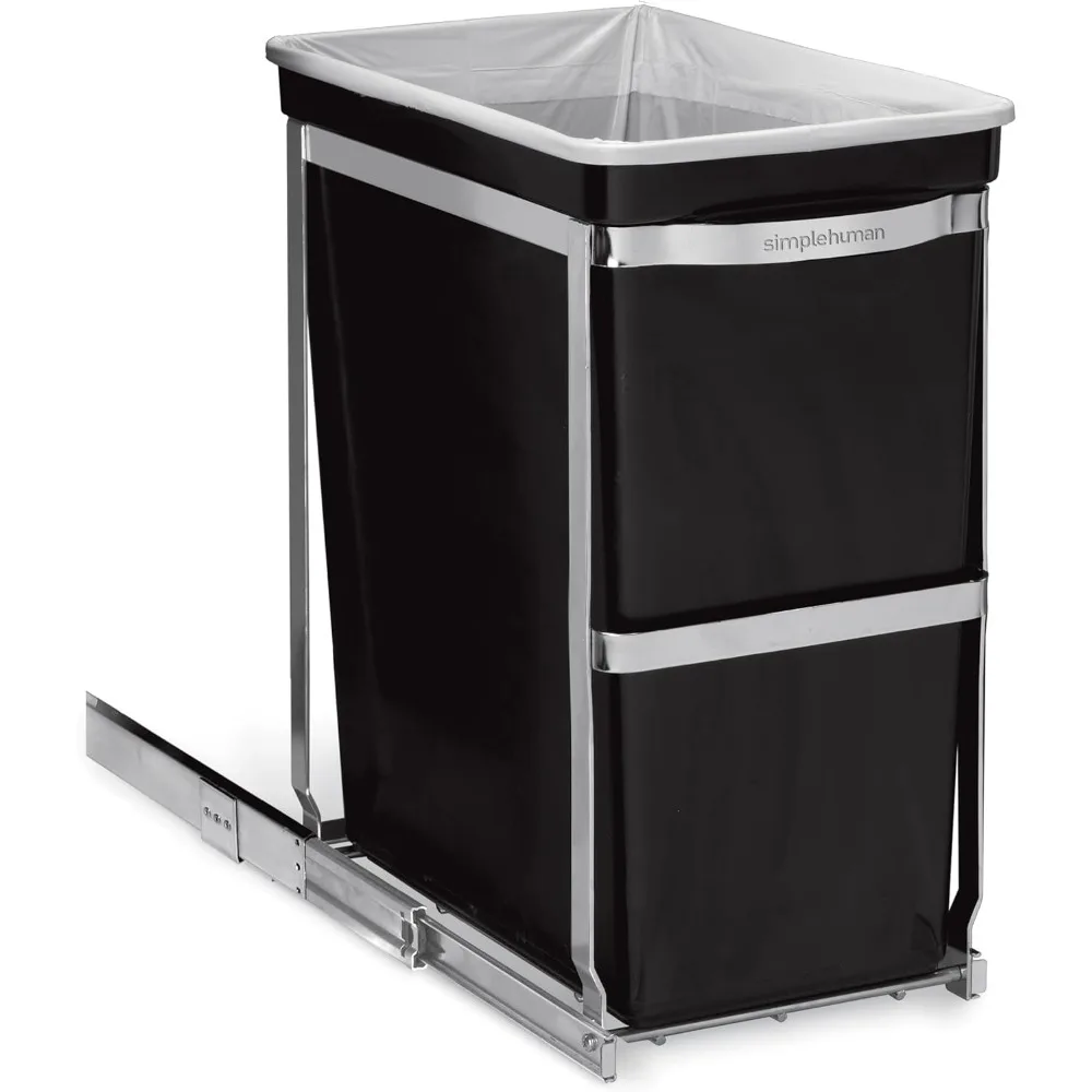 

30 Liter / 8 Gallon Under Counter Kitchen Cabinet Pull-Out Trash Can, Heavy-Duty Steel Frame