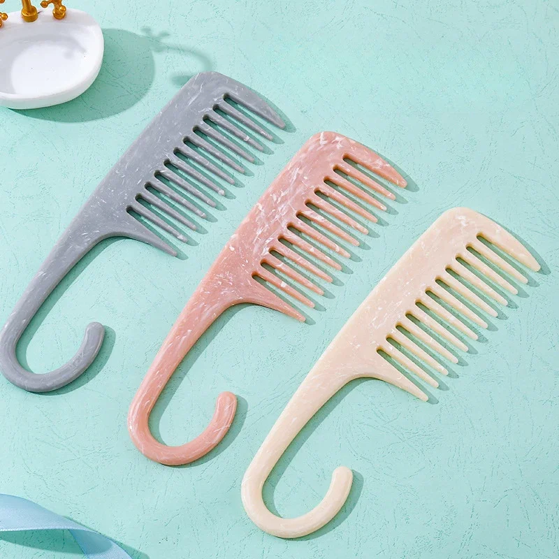 Cute Pink Hair Comb Marble Big Wide Tooth Comb Simple Texture Hairdressing Hairbrush Female Anti-static Detangler Brush