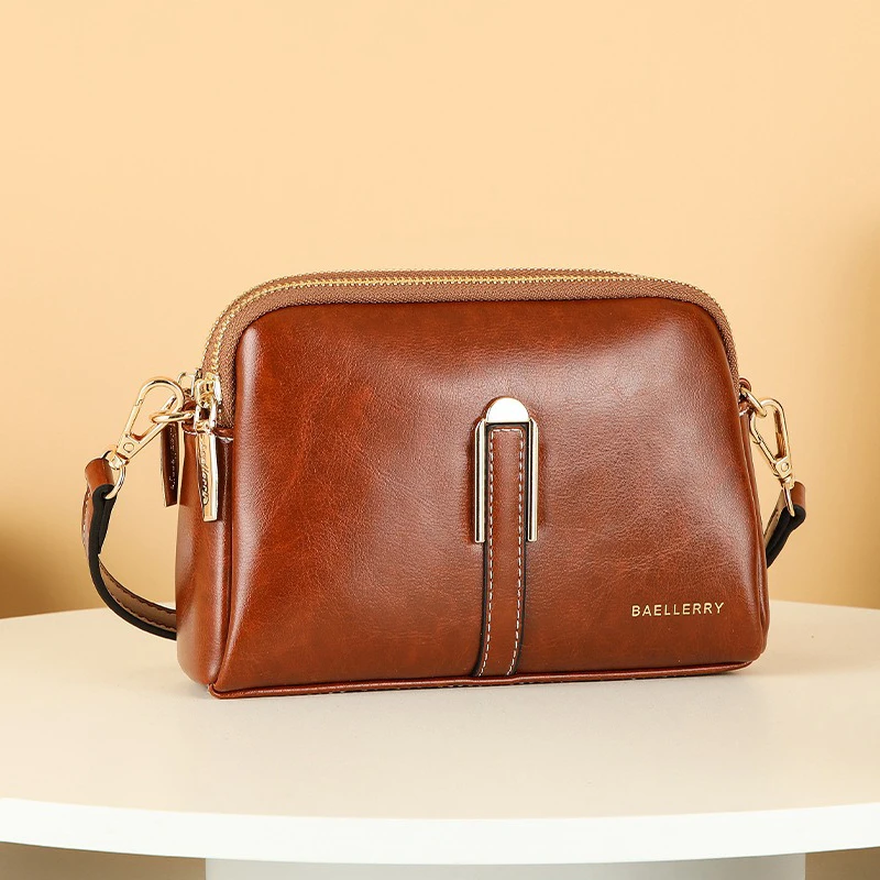 

Fashion Horizontal Style Women Handbag Brown Versatile Designer Shoulder Bag PU Leather Shell Purse Double Zipper Crossbody Bags