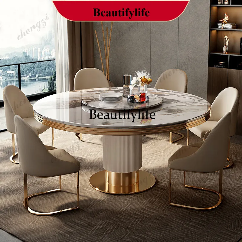 

YL Modern restaurant marble round dining table and chair combination simple round table with turntable dining table heme luxury