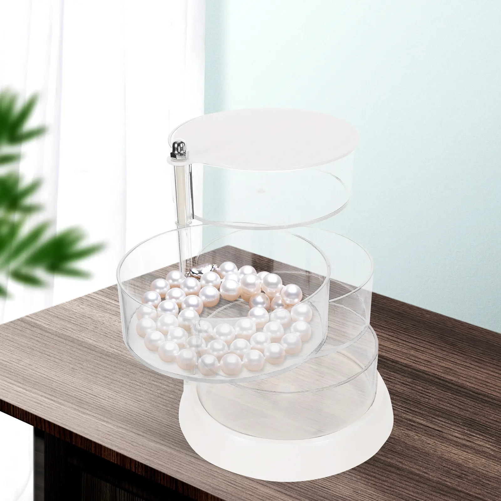 4-Tier Rotating Makeup Organizer Box for Powder Beauty Eggs Jewelry Hair Accessories Storage Vanity