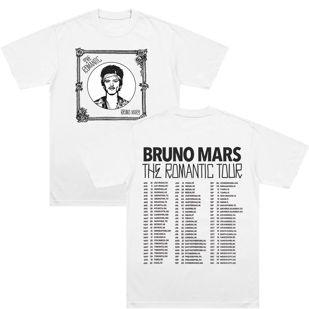 The Romantic Tour Tee Bruno Mars New Date Tour 2026 T Shirts Y2K Aesthetic Streetwear Fashion Unisex Casual Cotton Comfort Tops