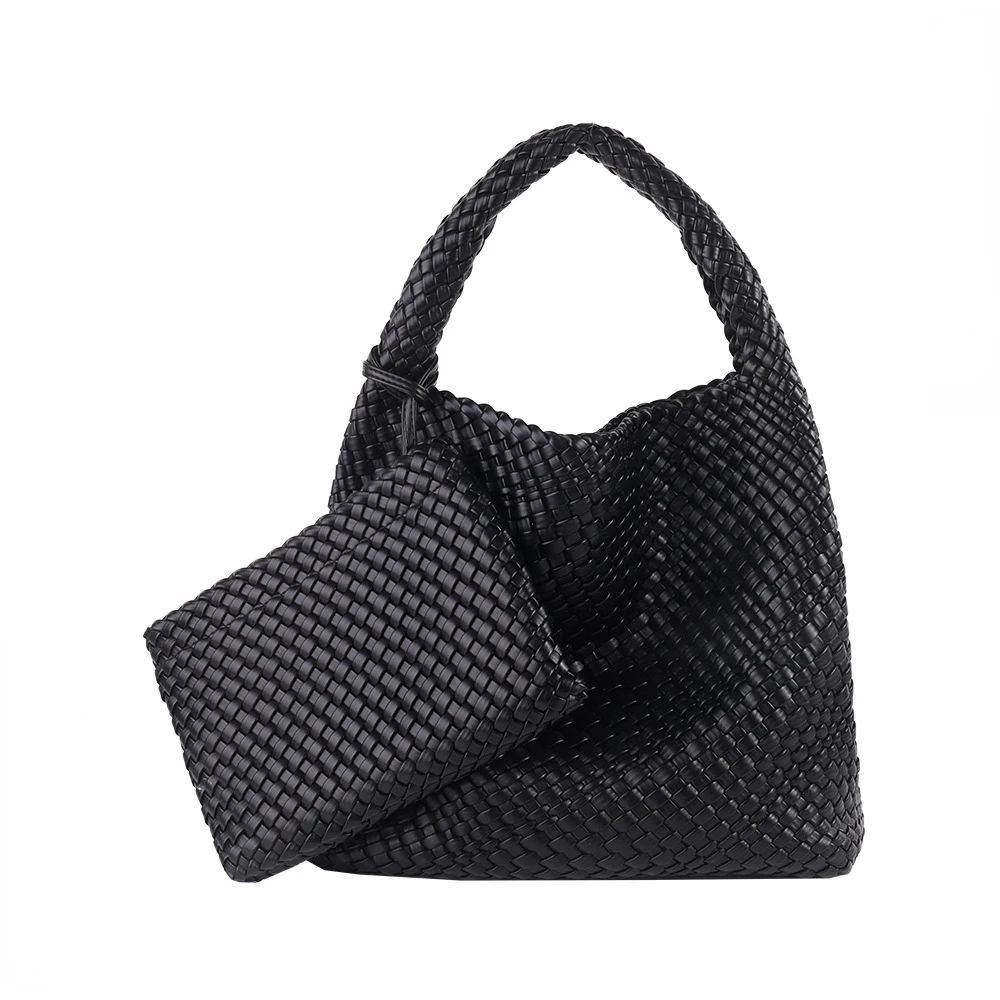 ZR DIARY Woven Tote Bag Women PU Leather Large Capacity Composite Single Shoulder Bags Handmade 227BZ839