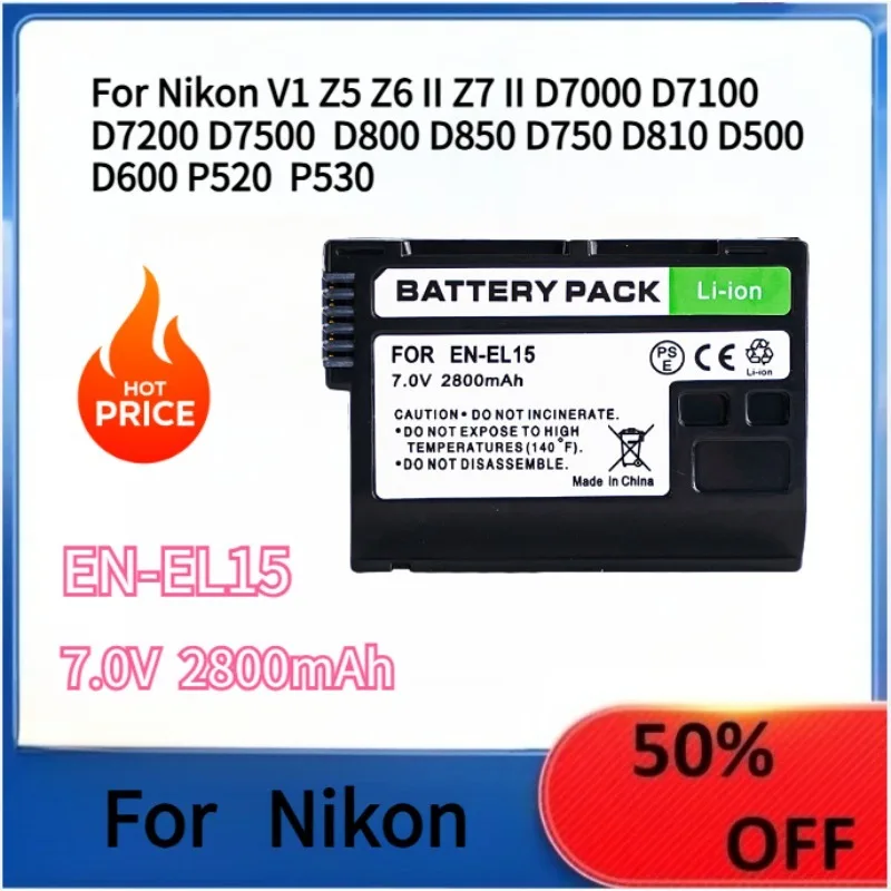 

Camera Battery EN-EL15 For Nikon V1 Z5 Z6 II Z7 II D7000 D7100 D7200 D7500 D800 D850 D750 D810 D500 D600 P520 P530