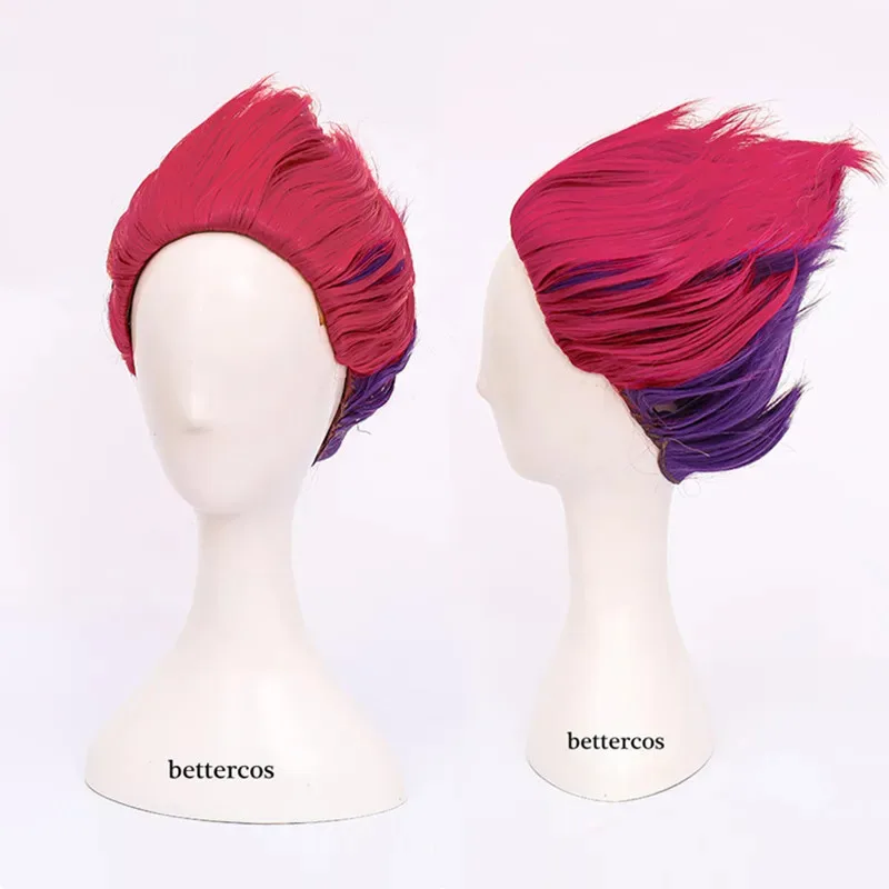 

lili 123Cartoon ×HUNTER Hisoka Cosplay Anime Wigs Red and Purple Mix Color Heat Resistant Synthetic Hair + Wig Cap + E