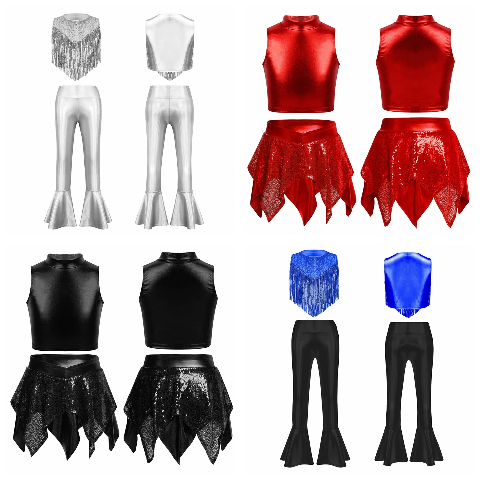 Children Salsa Latin Jazz Dance Costume Kids Dancing Sequins Skirt Metallic Stage Performance Clothes Girls Hip Hop Clothes