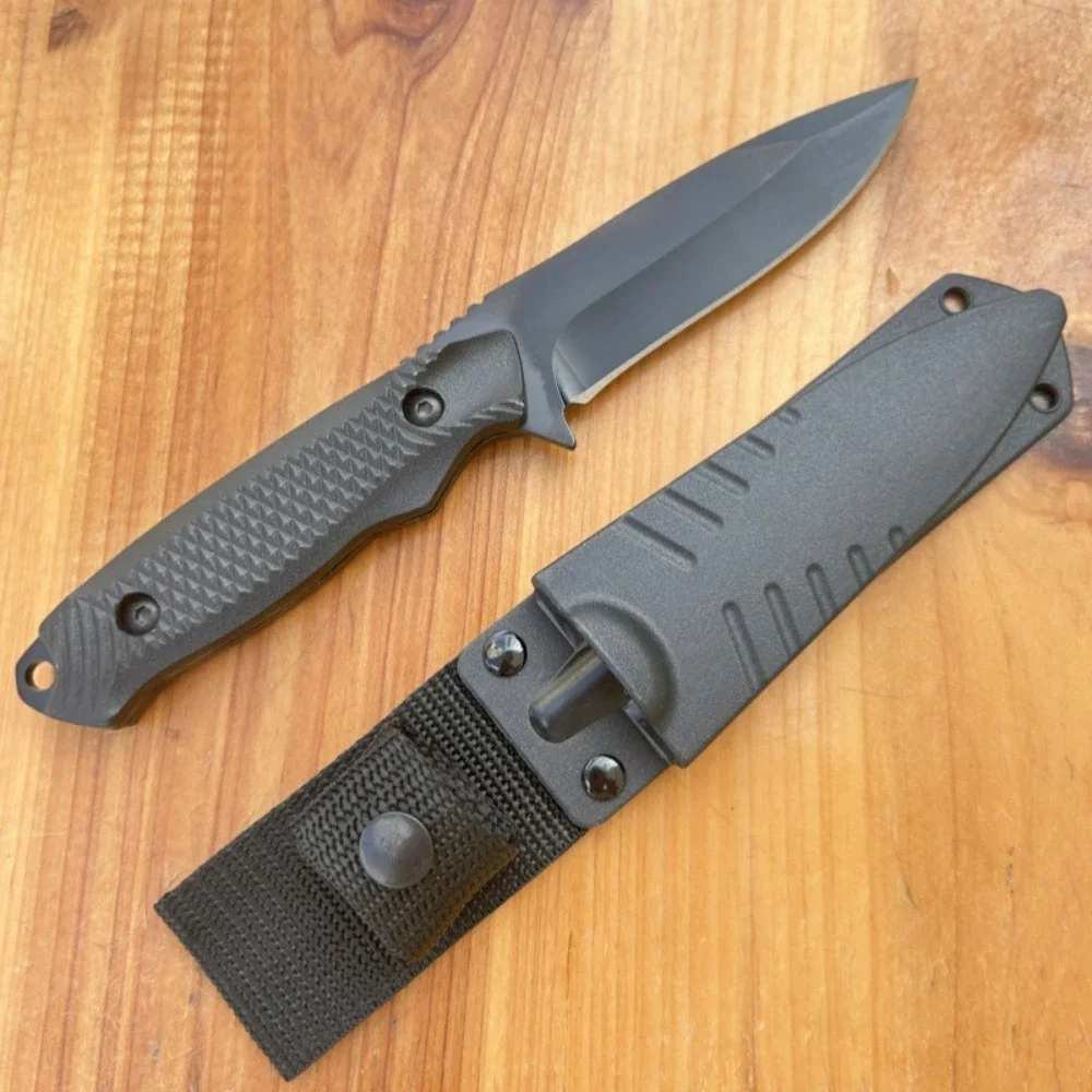 Climbing Essential Emergency Rope Cutting Straight Knife with K Sheath ABS Plastic Handle Outdoor Camping Portable Fishing Knife