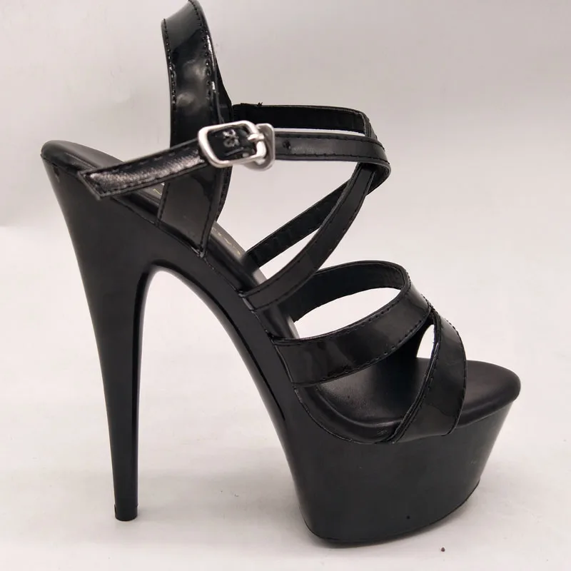 

LAIJIANJINXIA New PU Sexy Exotic Pole Dancing Shoes Summer Women Sandals 15CM High Heels Buckle Strap Size 34-46 H149