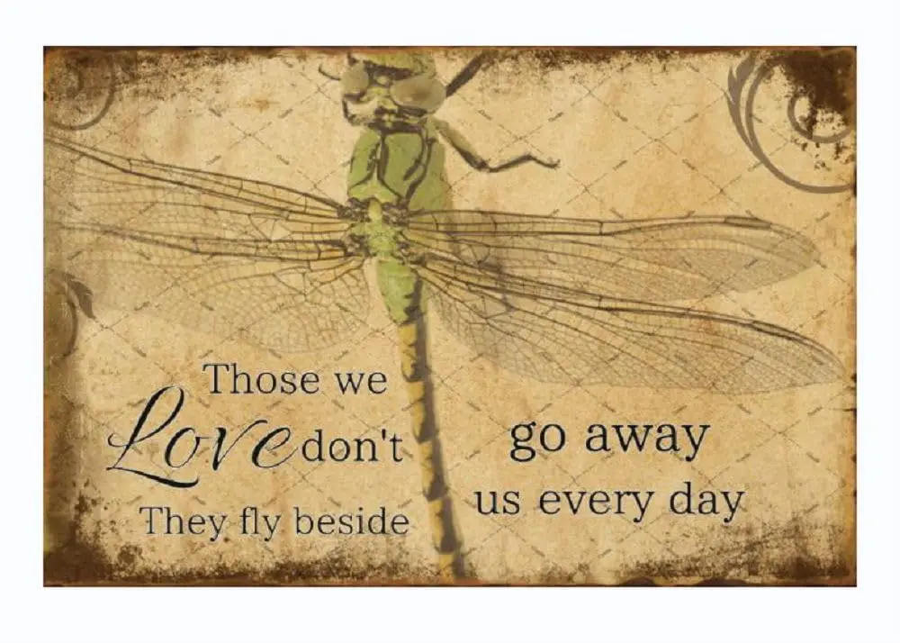 Cusde Dragonfly Metal Tin Sign Those We Love Don’t Go Away They Fly Beside Us Every Day Wall Art Retro Decor Home Decorations Mo