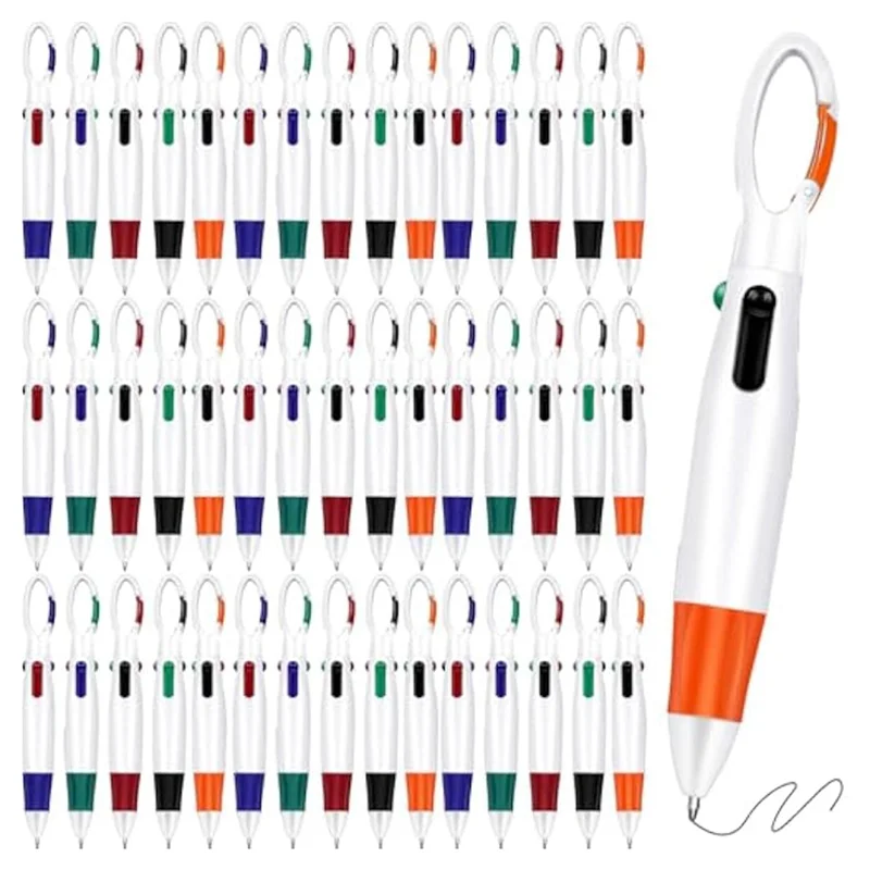 

Highly Recommended-100 Pcs Pens,4 In 1 Multicolored Ink Ballpoint Pens With Keychain Nurse Pens For Office School Supplies
