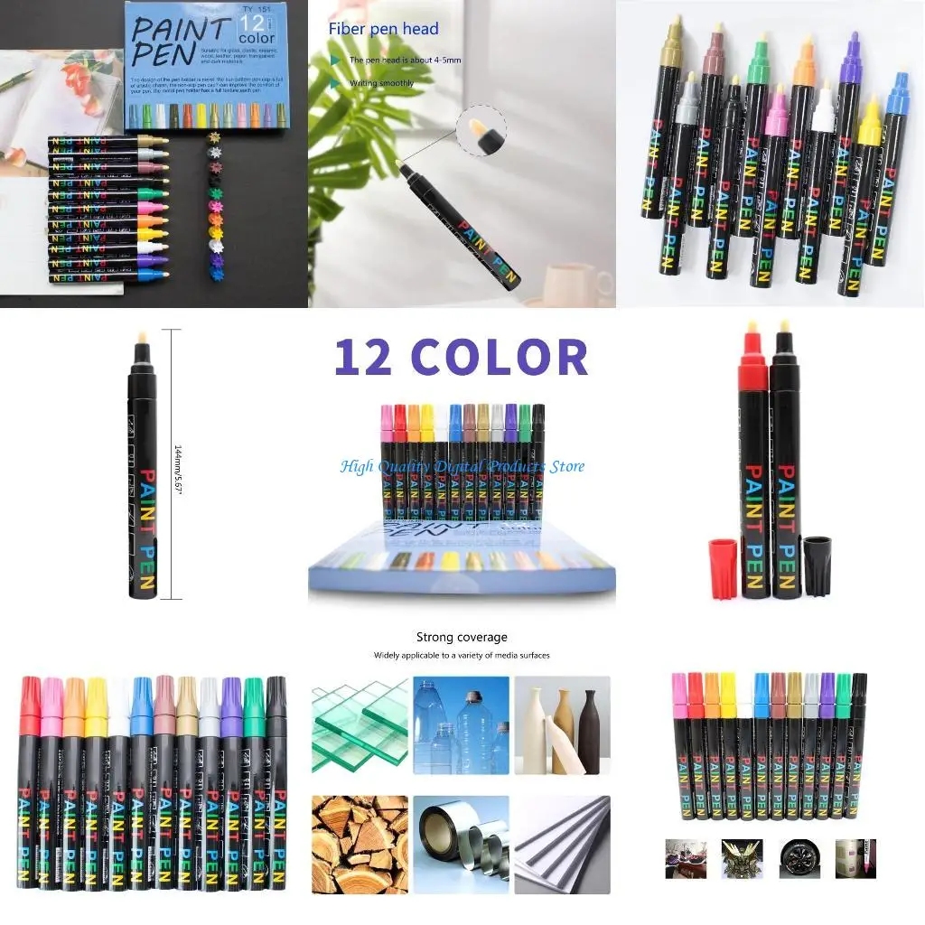 

U2JE Multifunctional Paint Pens 12 Colors Markers Pens Drawing Pens Paint Pens Car Scratch Repair Pen for Glass Ceramic