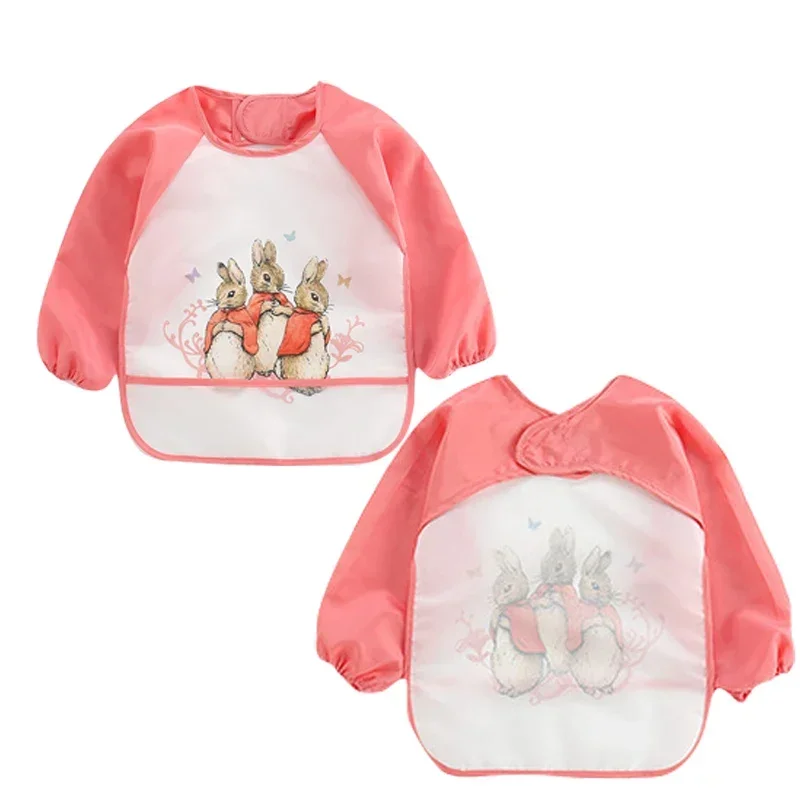 Cute Cartoon Baby Bibs Waterproof Infant Eating Bib with Pocket Children Drawing Long Sleeve Apron Kids Burp Cloth Baby Stuff