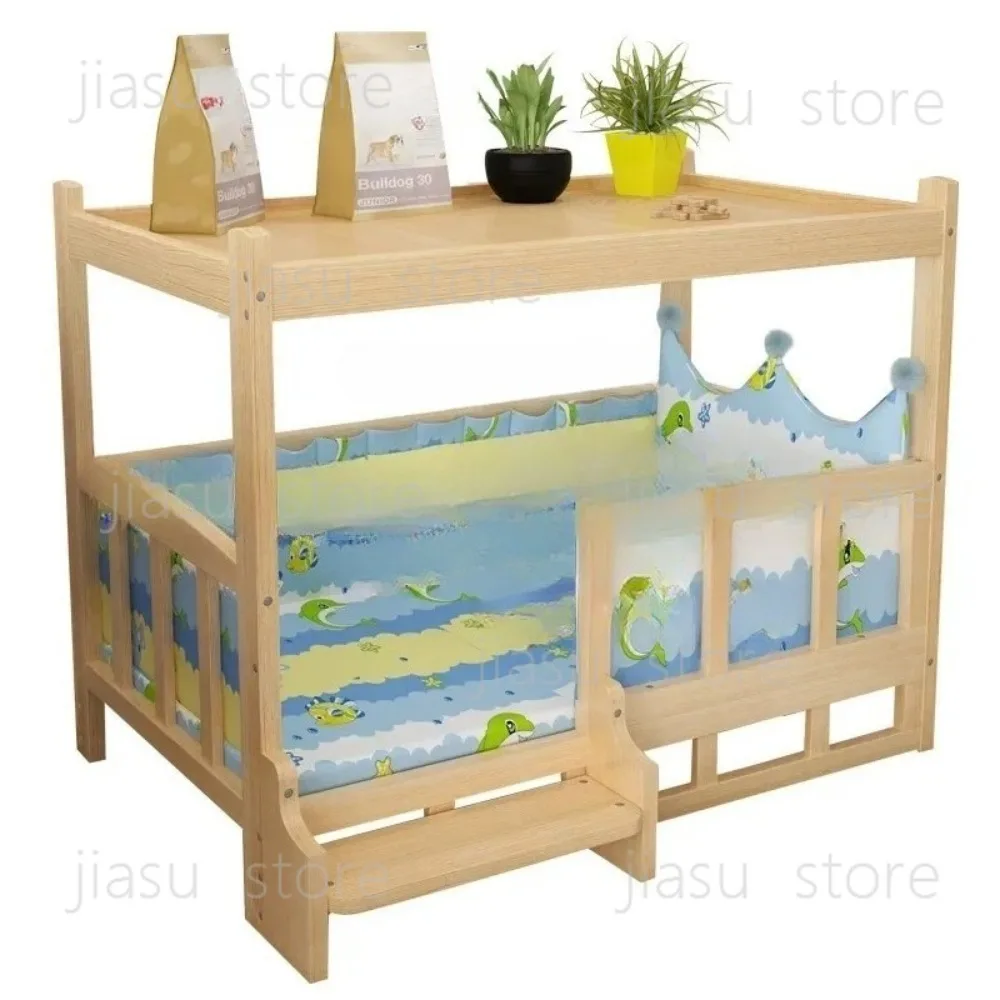Pet-Friendly Solid Wood Puppy Bed - Smooth Polished Surface, Detachable & Easy-to-Clean Kennel