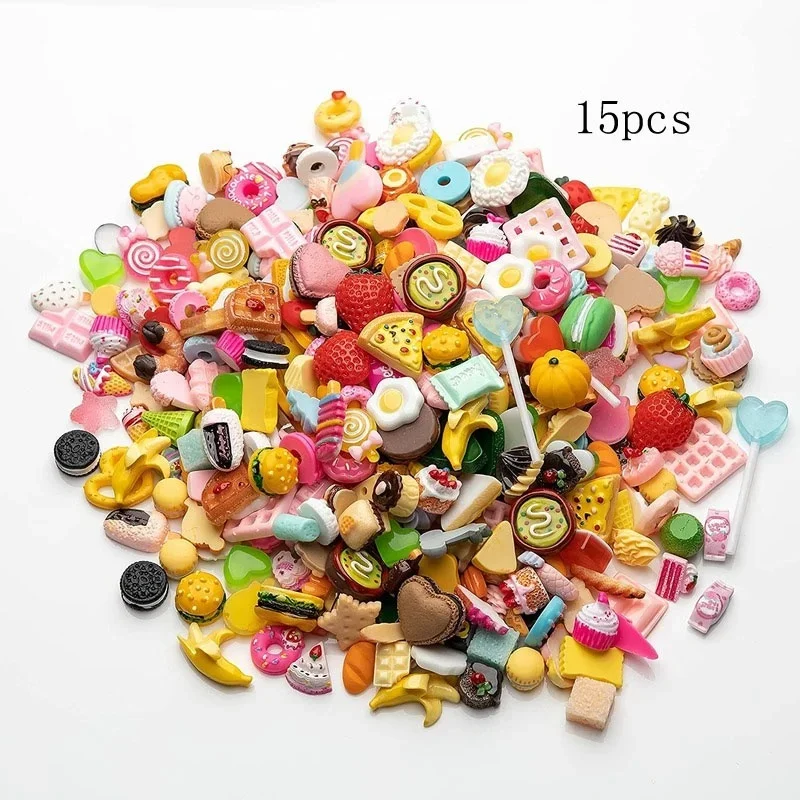 15pcs Slime Charms Cute Food Set  Mixed Flatback Resin Food for DIY Crafts Making Decors Scrapbooking Embellishments Hair Clip