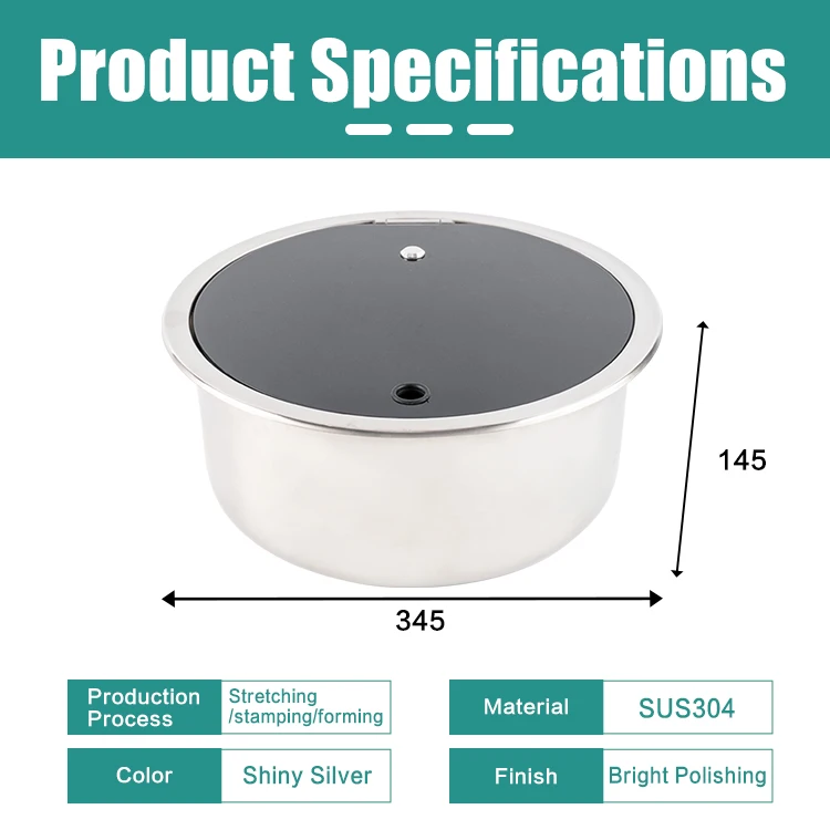Stainless Steel Round Single Bowl RV Kitchen Sink, Silver 18 10 Grade, for Camper Van Trailer Motorhome Marine