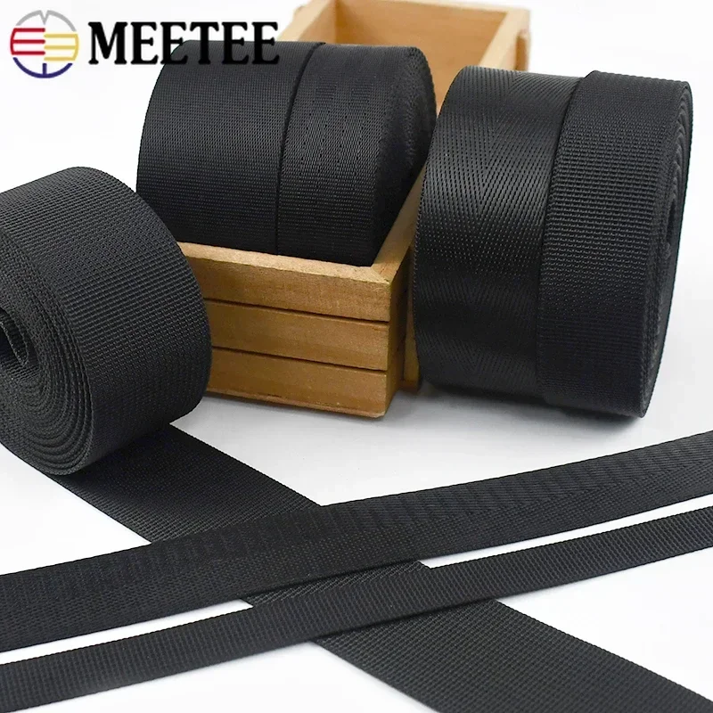 Meetee 5M 20/25/32/38/50mm cintas de nailon negro para cinturón de seguridad bolso Correa costura Bias decoración Collar de perro cinta para ropa