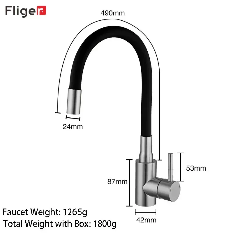 Fliger Kitchen Faucet Stainless Steel Kitchen Sink Faucet Hot and Cold Water Mixer Crane Tap Deck Mounted Torneiras De Cozinha