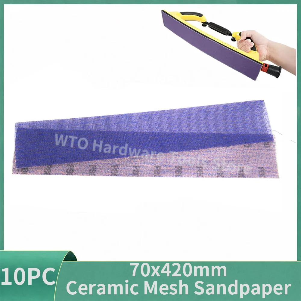 10PCS 70x420mm Ceramic Mesh Sandpaper Sanding Sheet,70x420mm Hook & Loop Anti-Blocking Net Sandpaper for Automotive,Wood,Drywall