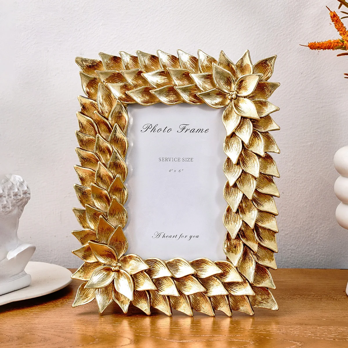 Golden Orchid Lace Photo Frame Simulated Three-dimensional Petals Picture Frame Photo Display Home Decoration Accessories