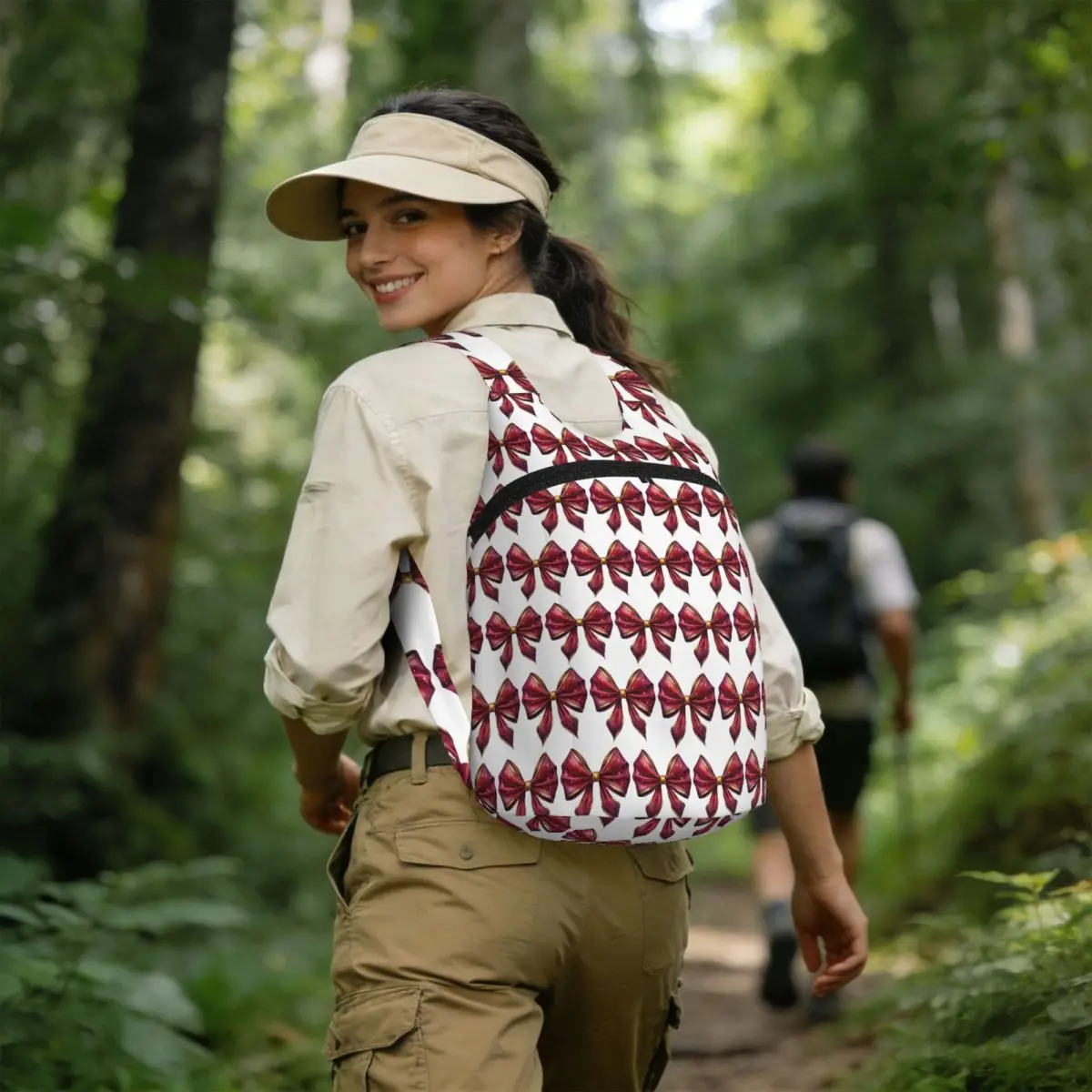 Mochila escolar con lazo color granate en acuarela, mochila de viaje para senderismo, mochila de un día para hombres y mujeres, mochila de almacenamiento, bolsos de hombro