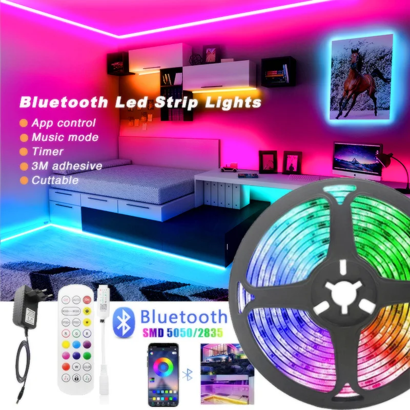 Muzyka Bluetooth 5M 10M 15M taśmy LED światła RGB 5050 SMD 2835 Luces doprowadziły światła do pokoju 12V Neon taśmy LED boże narodzenie taśma RGB