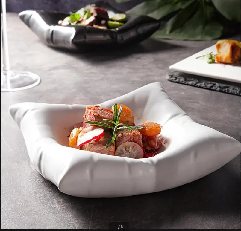 Square Ceramic Dining Plate Restaurant Steak Sushi Food Decoration Cake Dessert Household Kitchen Utensils