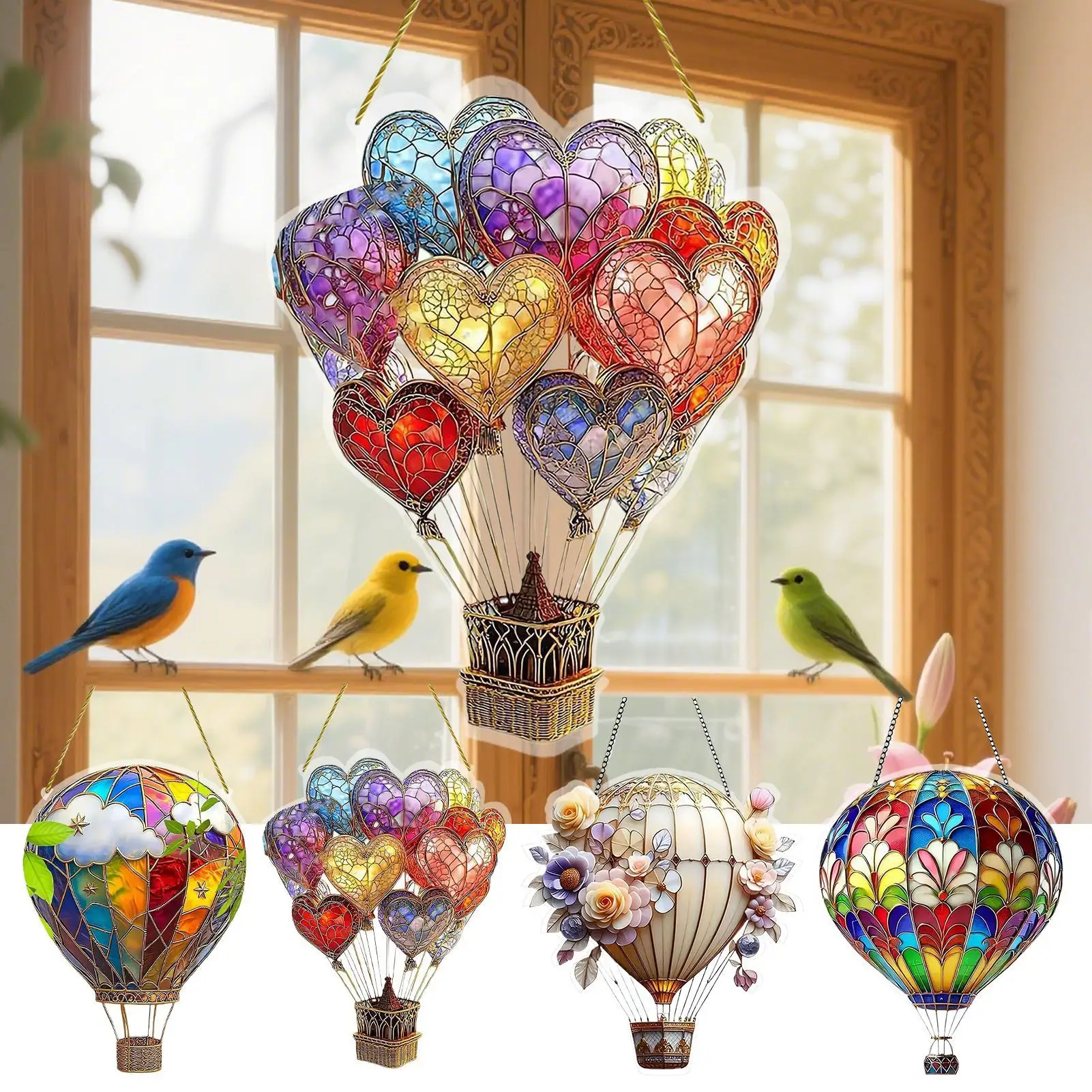 Acrylic Flat Pendant Love Balloon Hot Air Balloon Lantern Valentine's Day Decoration For Home Lawn Garden Porch Yard Ornaments