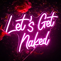 Let's Get Naked Neon Sign for Room Wall Decor USB Powered Led Neon Signs for Bedroom Decor Game Room Party Decor Handmade