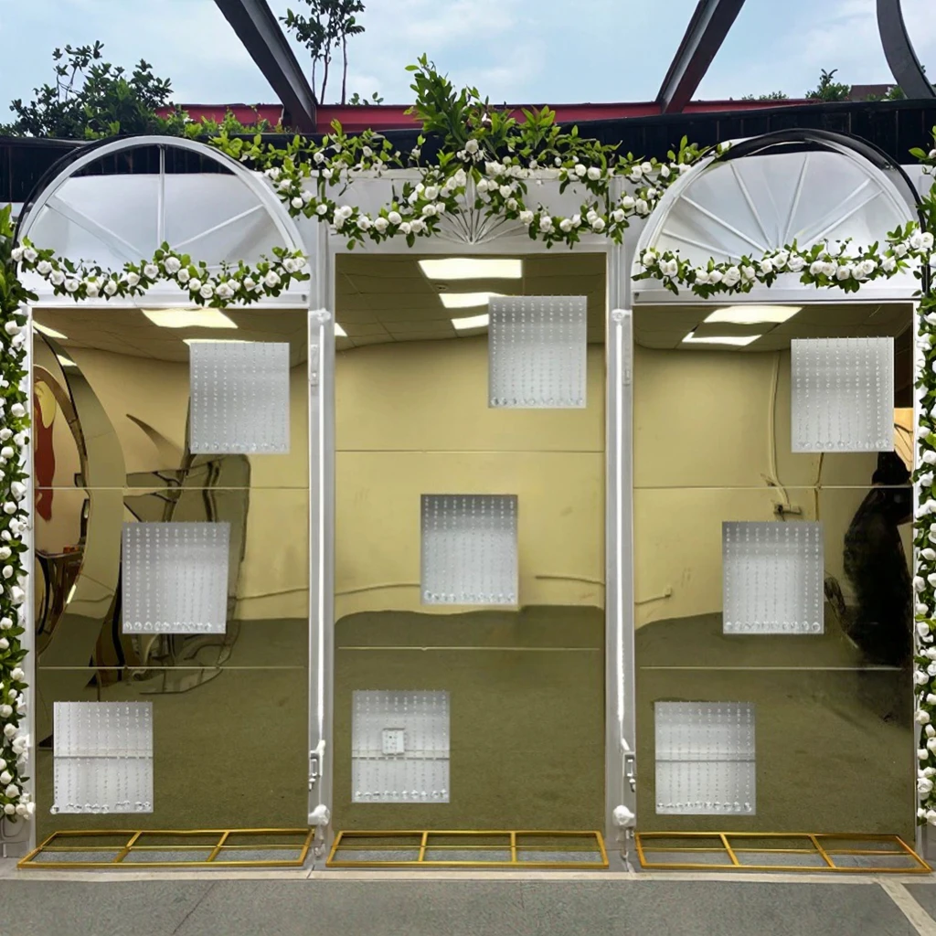 New Design Shiny Metal Arch Flower Frame Stand Golden Stage Backdrop For Wedding Party Decorations