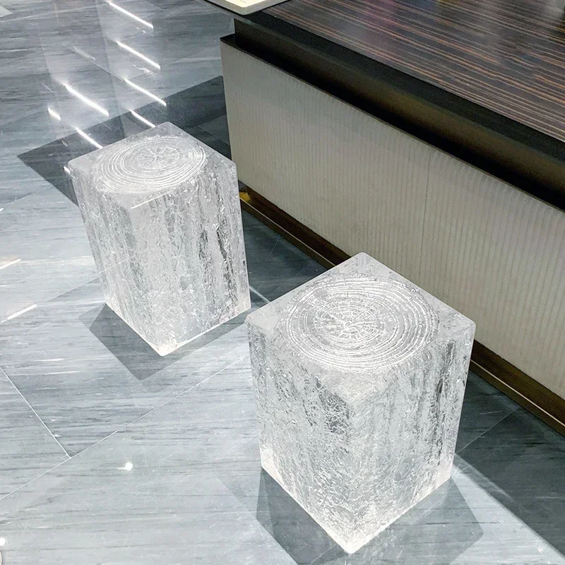 A Crystal acrylic titanium crystal epoxy resin high-end high-transparency pier tree root stool shoe change stool booth decora