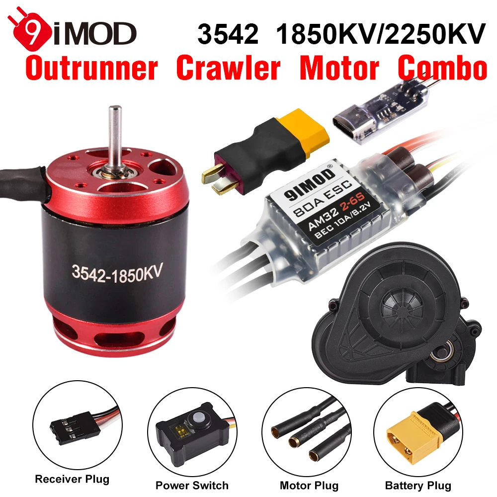 

9IMOD RC Brushless Combo AM32 80A ESC 3542 1850KV/2250KV Brushless Motor Gearbox for Axial SCX10 RC Crawler Car Upgrades Parts