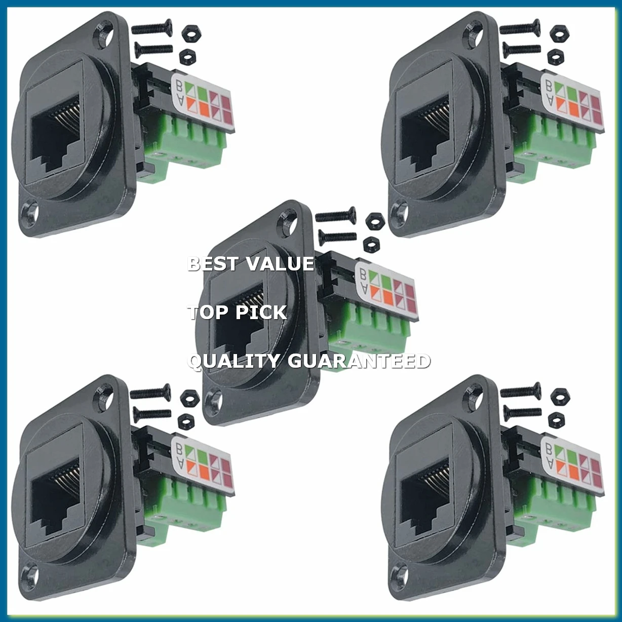 5PCS RJ45 Female Panel Mount Screw Terminal Adapter, D-Type RJ45 8P8C Female to 8pin Terminal