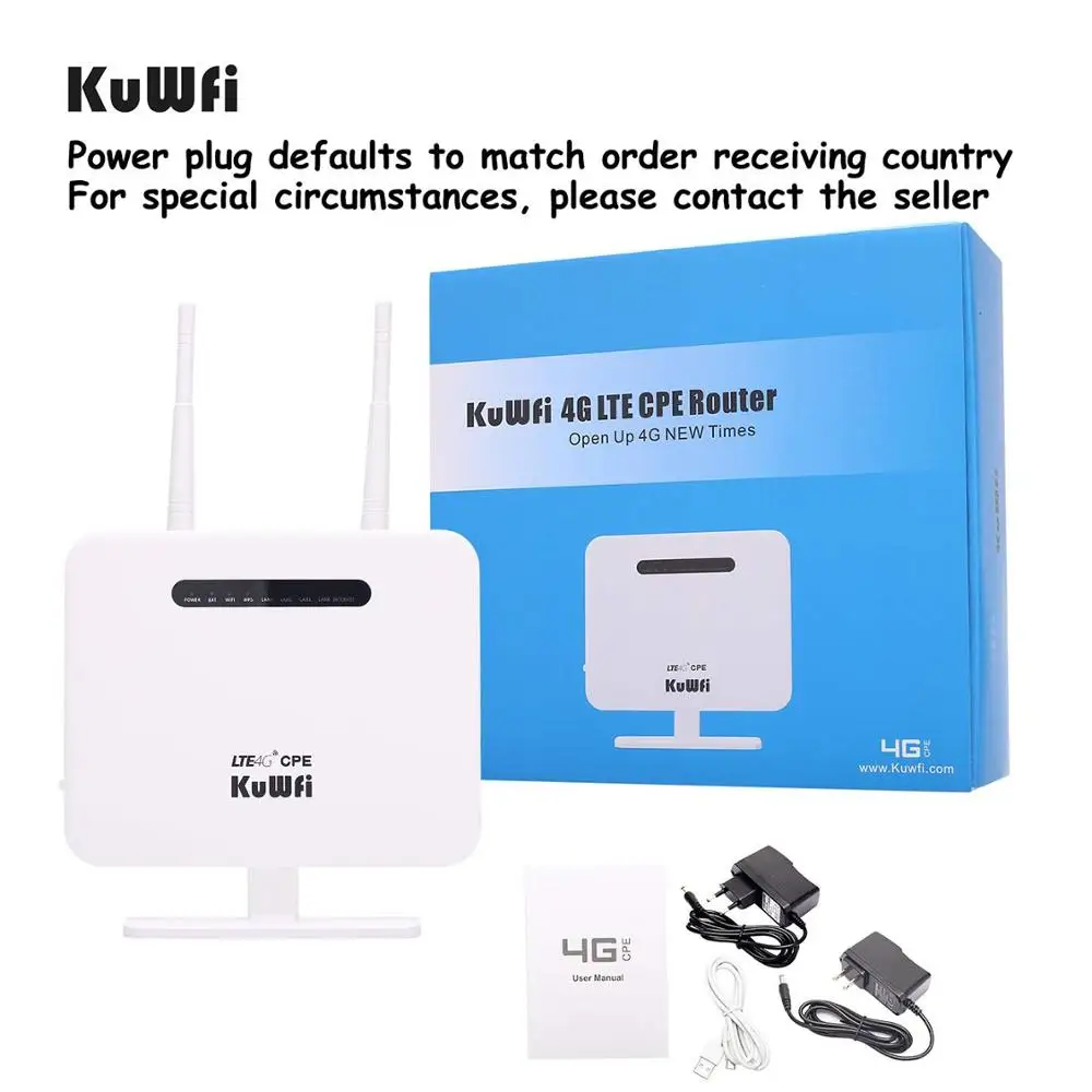 KuWFi 4G Router Sim Card 300mbps Unlocked 4G CPE Wireless Router 150mbps CAT4 Mobile Wifi Hotspot With Sim Card Slot 4 LAN Ports