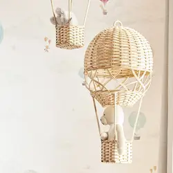 Woven Hot Air Balloon Wall Hanging Pendant Decoration Photo Prop Woven Rattan Craft for Kids Room Apartment Art Photography