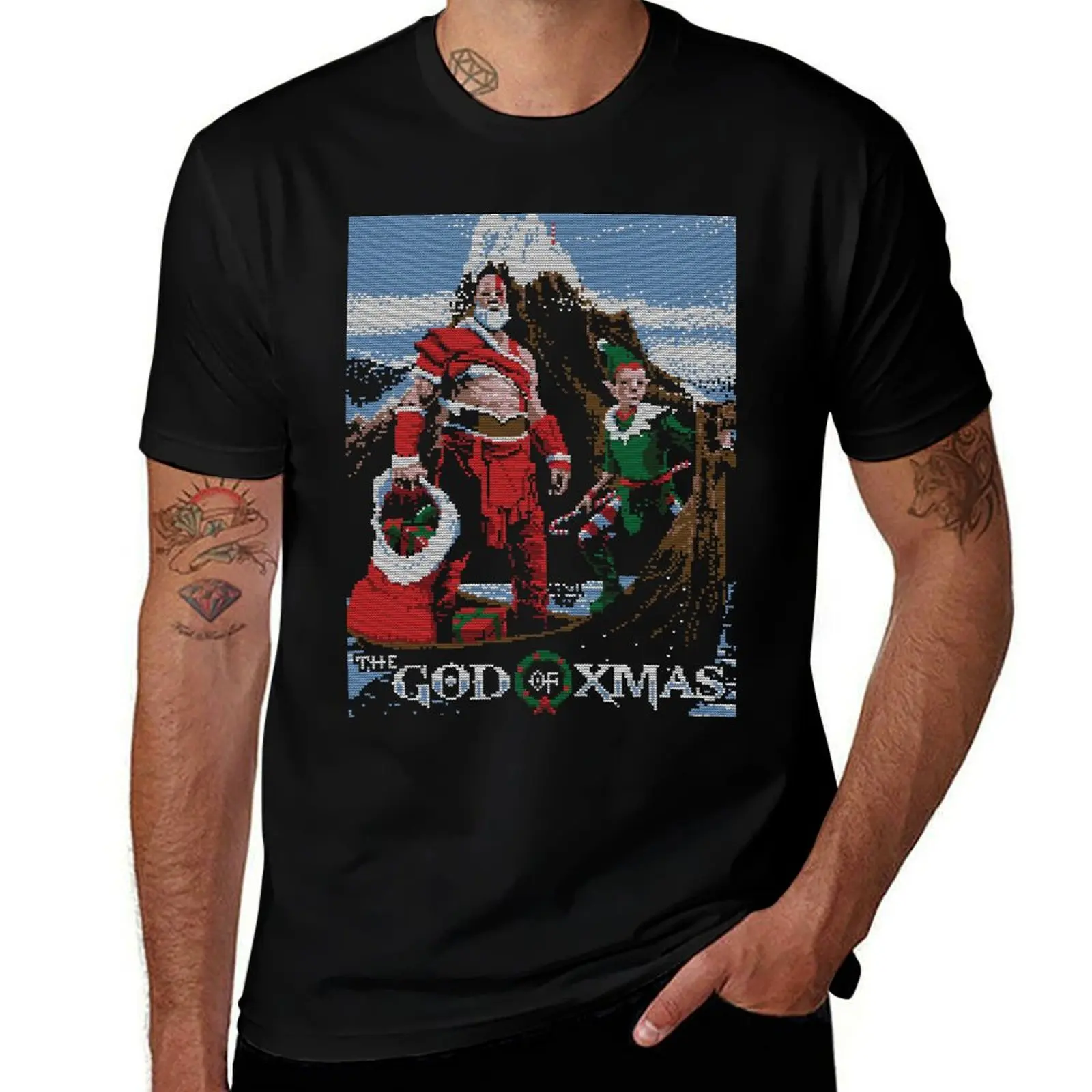 تي شيرت God of Christmas تي شيرت للرجال من القطن برسوم جرافيك