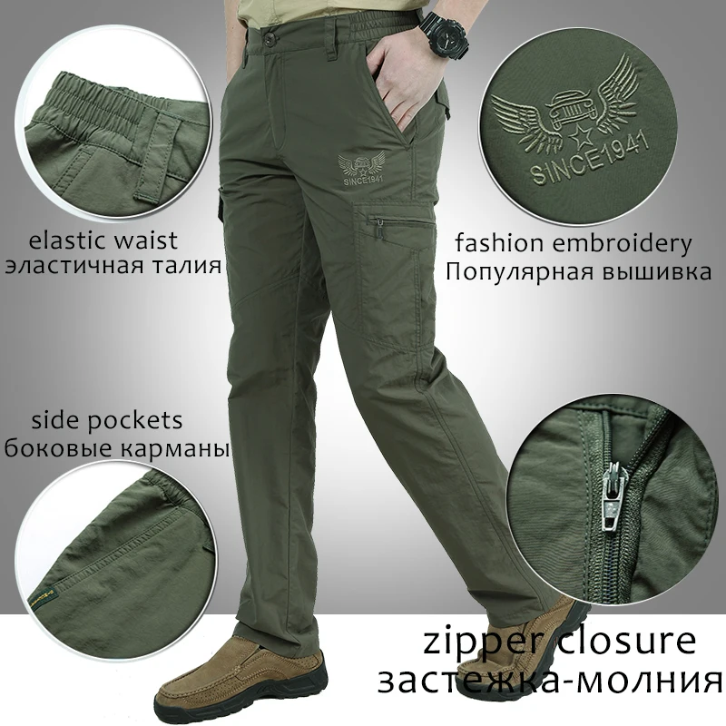 Pantalones de carga tácticos militares para hombre, pantalones largos, ligeros y transpirables, impermeables, de secado rápido, delgados e informales