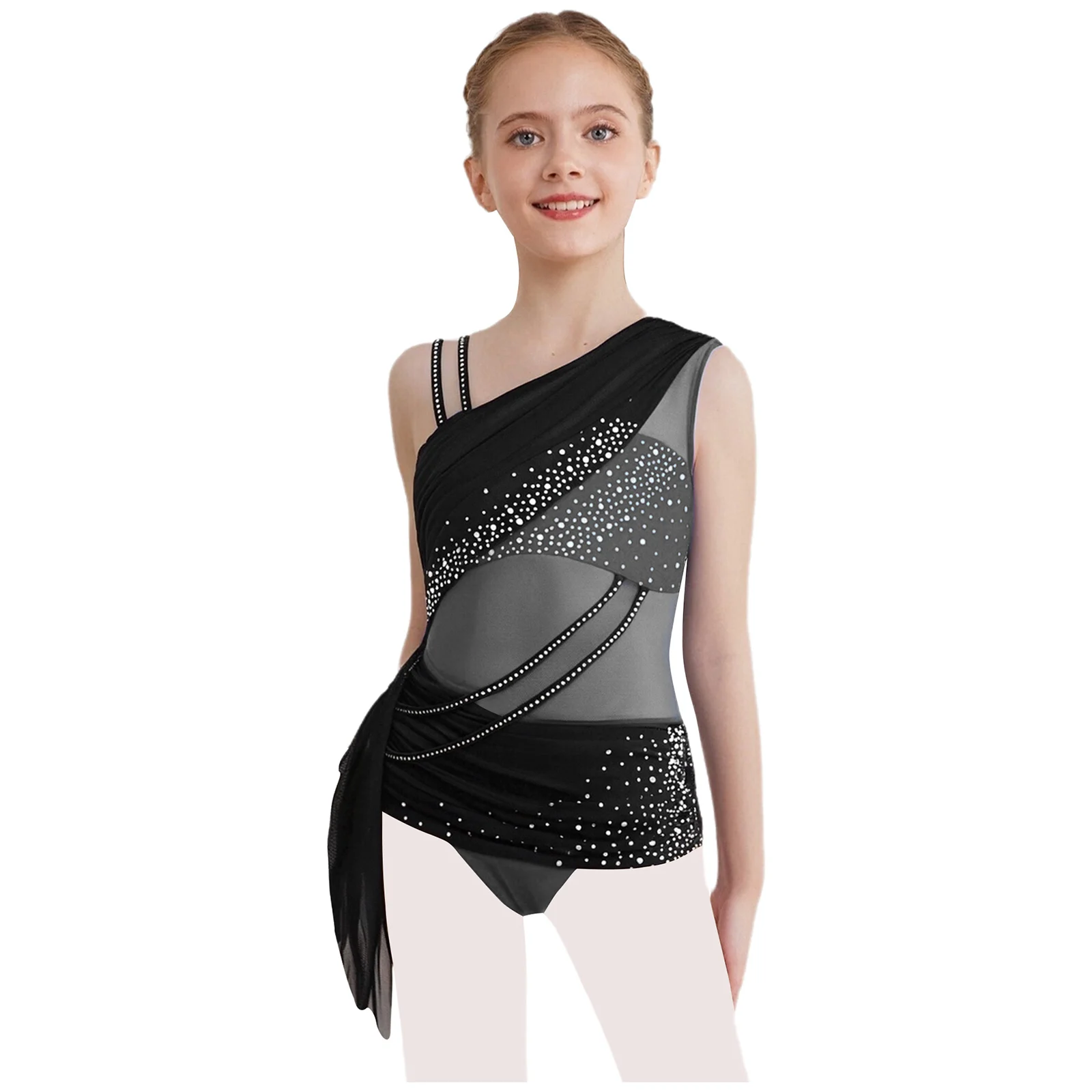 Leotardos de Ballet e Ginástica para Meninas, Roupas de Dança em Tule Transparente, Fantasias de Dança Lírica com Strass, Leotardos para Patinação Art
