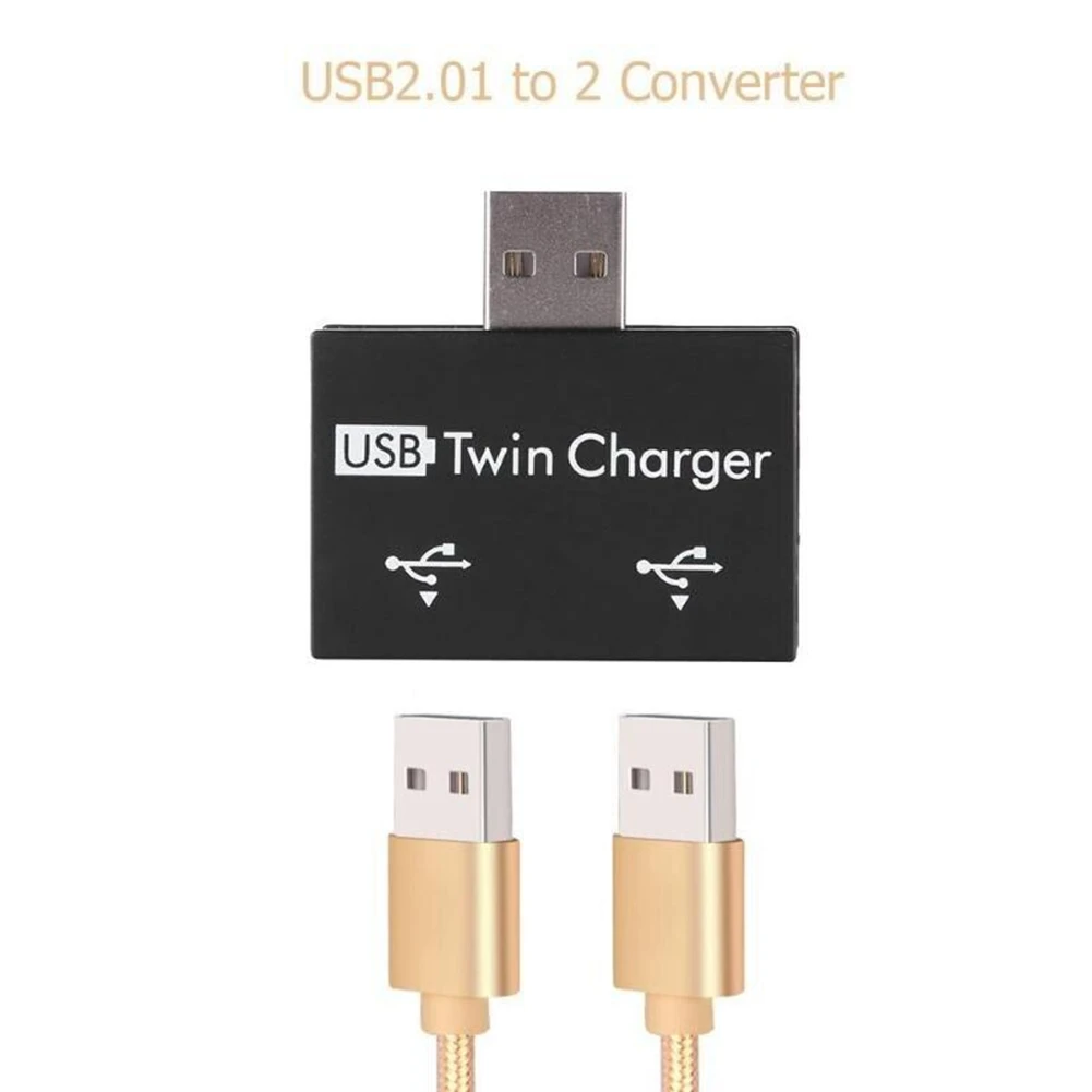 USB 2.0 macho para fêmea Twin Charger, Dual 2 Port, DC 5V, carregamento Splitter, Adaptador Hub, Conector Conversor